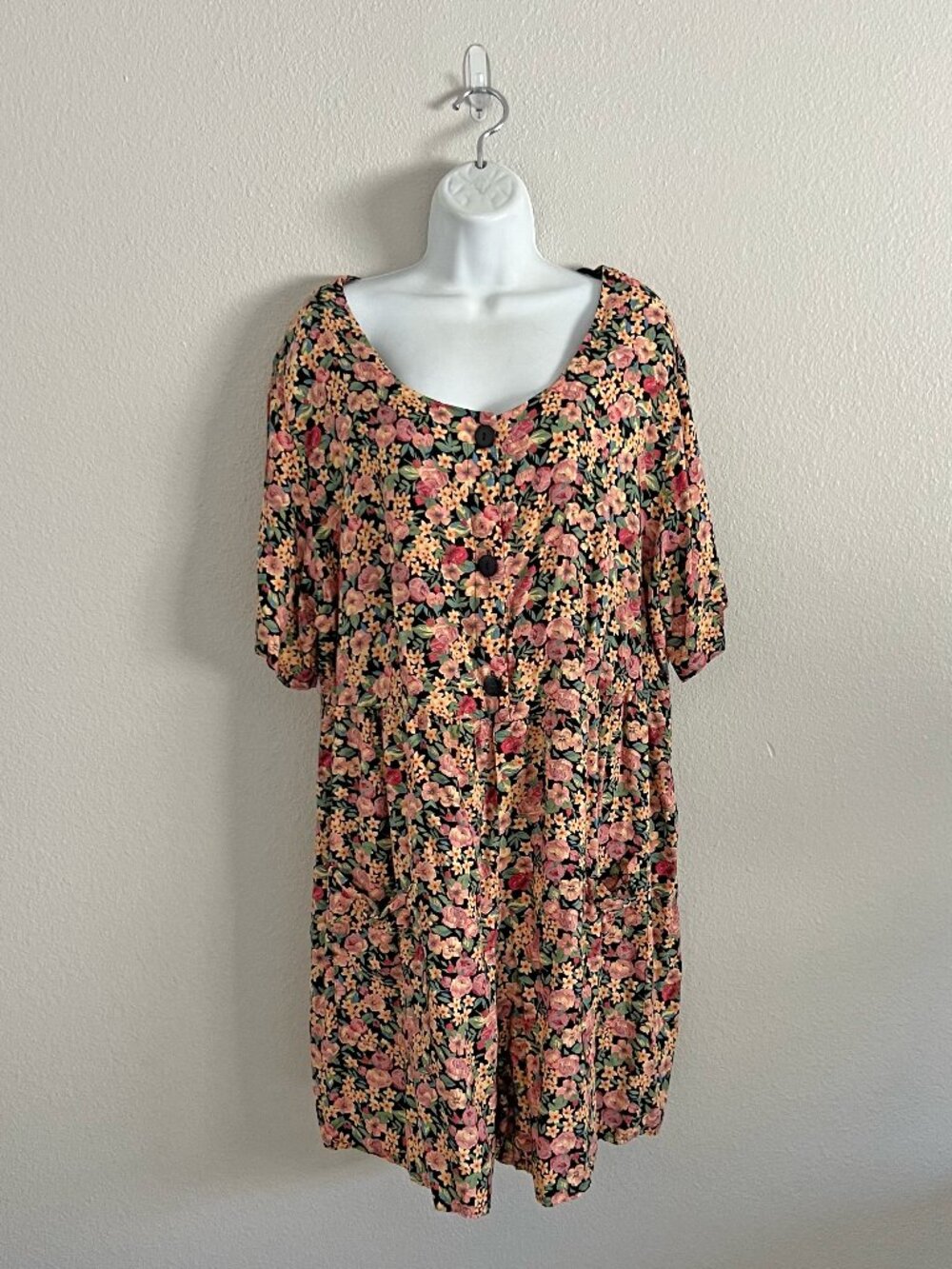 90s Floral Boho Relaxed Fit Playsuit Romper Summer Vintage Rayon Size
